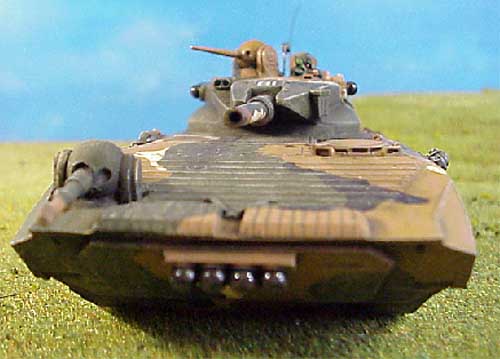 Close up of the 'kit bashed' tank. Gun barrels and point defence 'pods' are by Marbeth